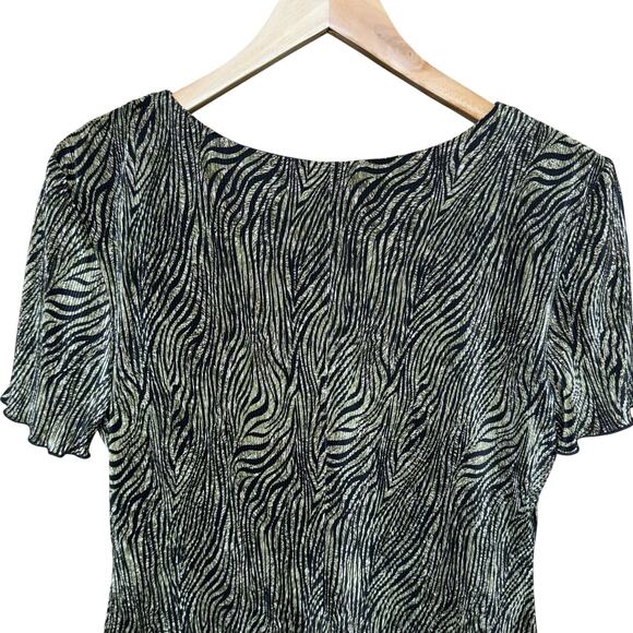 Connected Apparel 90s Layered Slinky Green Black Zebra Print Dress Women 12 - Picture 5 of 7